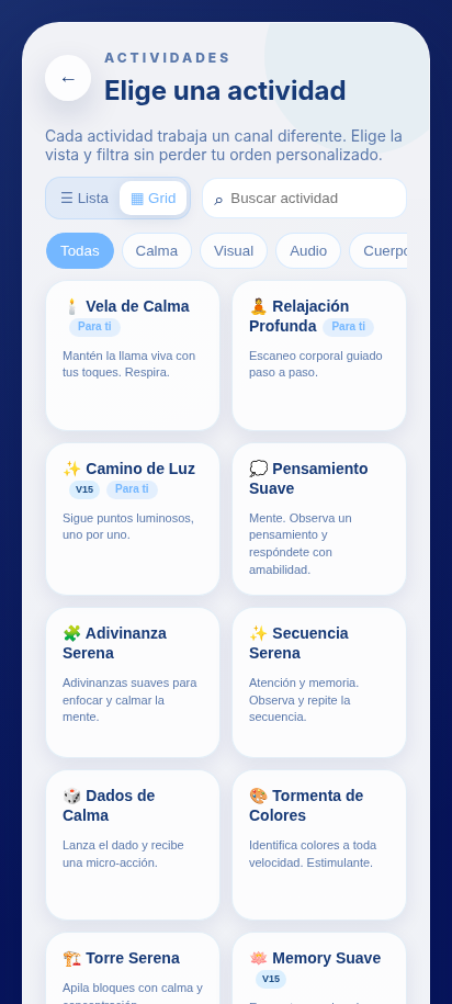 Catálogo personalizado de actividades de LIHONA